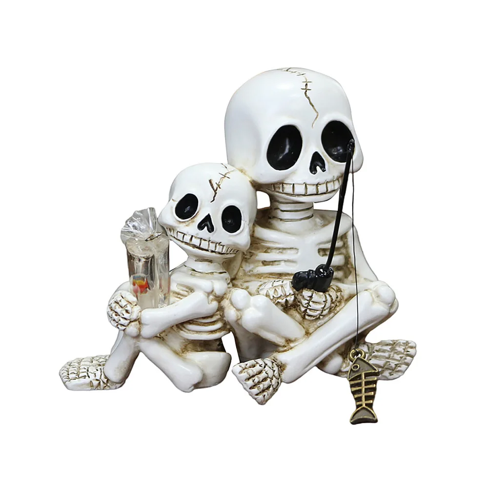 Plant Parent Free - Halloween-Eltern-Kind-Schädel-Statue aus Kunstharz, Topfpflanze, Gartendekoration, kleines