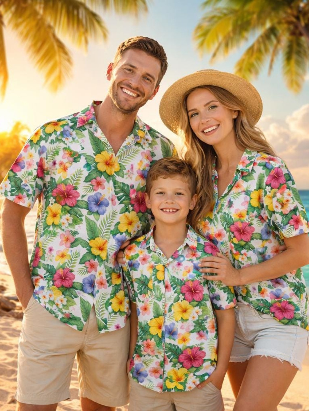 Plant Parent Shirt - Sommer-Kinderhemd mit Tropenpflanzen-Grafikdruck, Familien-Hawaii-Urlaub, Eltern-Kind-Hemden, Geschenk
